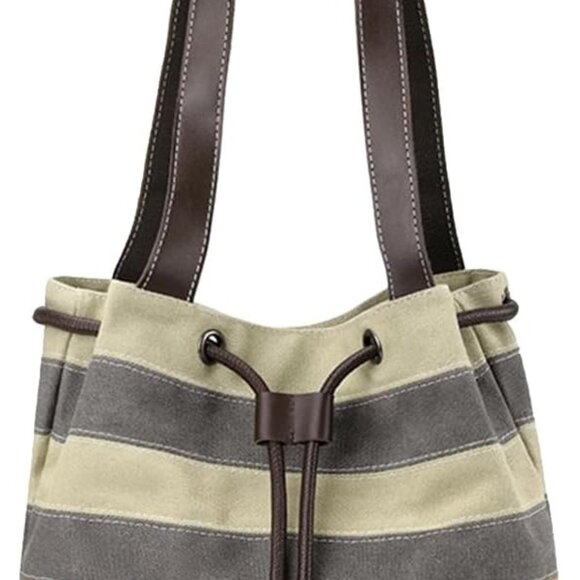 Women Canvas Shoulder Bag Multi-Color Striped Casual Tote Large Capacity - Picture 1 of 8